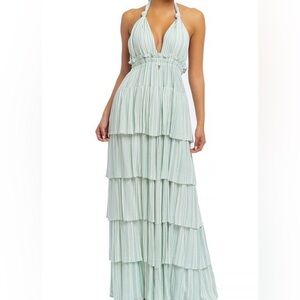 Luxxel Mint Halter Tiered Maxi Dress
